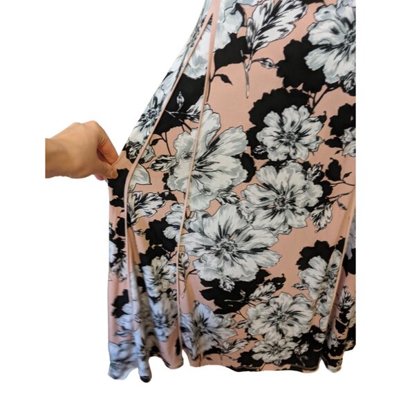 Nina Leonard Pink Black Sleeveless Maxi Dress Floral Cottage Summer Stretch Sz L - Picture 5 of 11